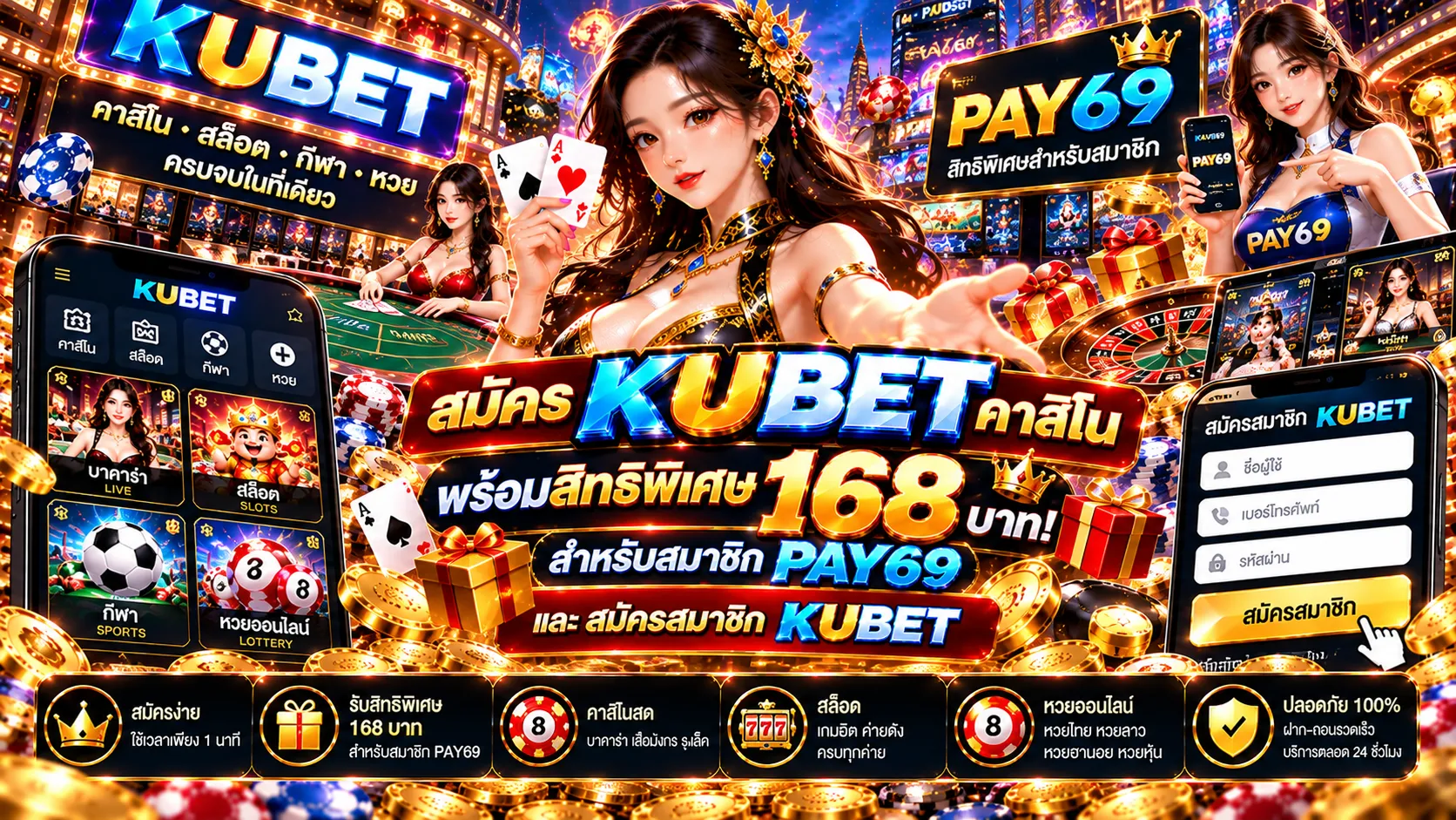 สมัคร KUBET คาสิโน พร้อมสิทธิพิเศษ 168 บาท! สำหรับสมาชิก PAY69 และ สมัครสมาชิก KUBET